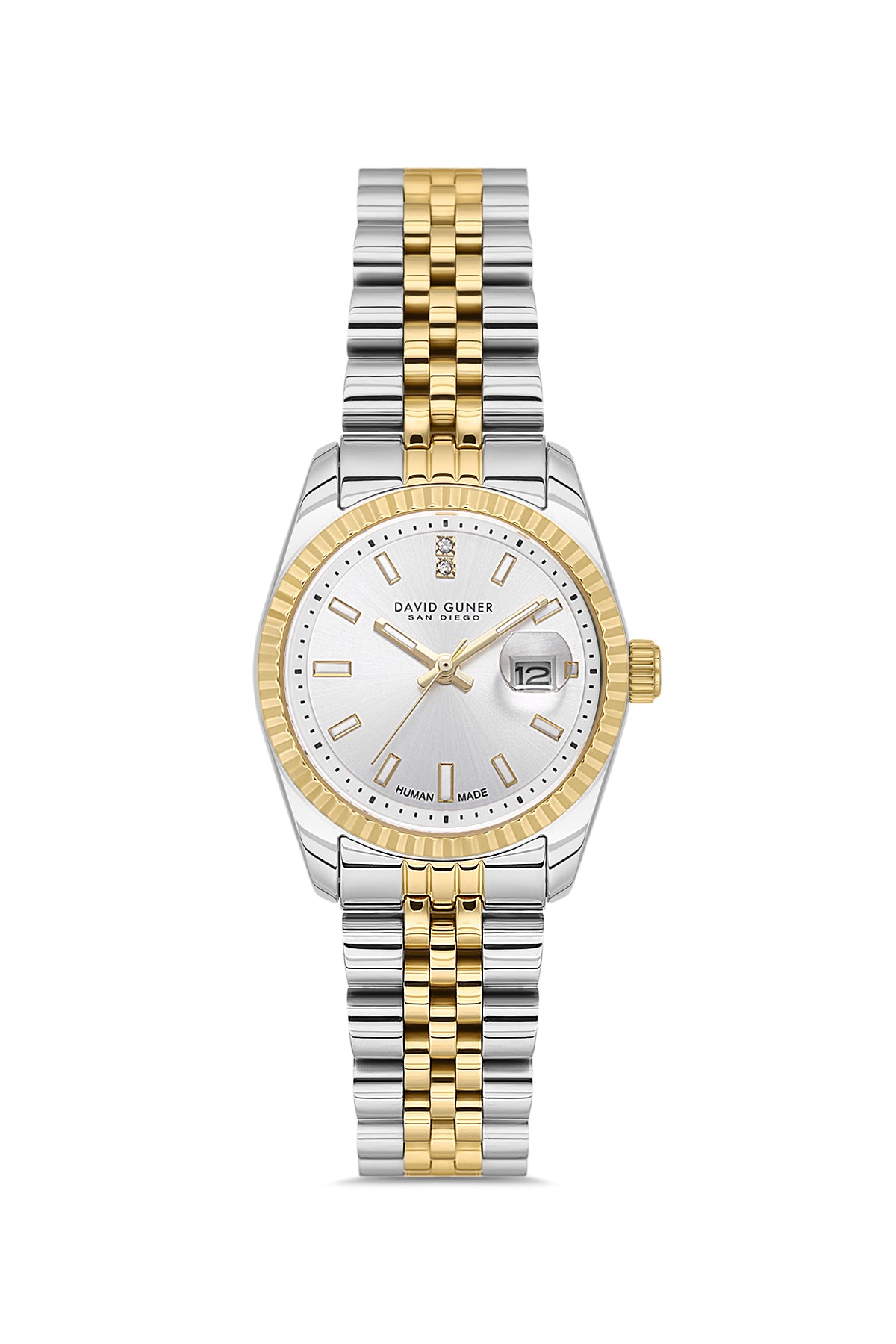 David Guner 9071LA-D1 women's watch with silver dial, two-tone case and stainless steel bracelet – front view