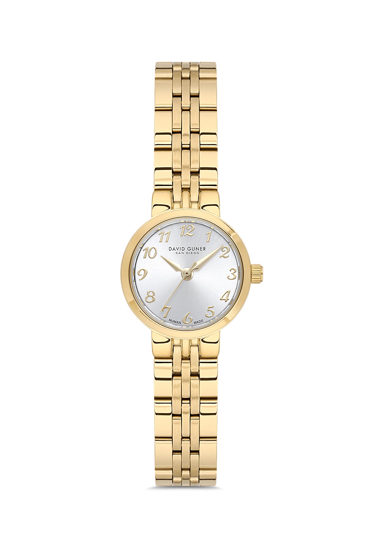 David Guner 9072LA-B1 women's watch with silver dial, gold-tone case and stainless steel bracelet – front view
