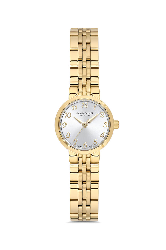 David Guner 9072LA-B1 women's watch with silver dial, gold-tone case and stainless steel bracelet – front view