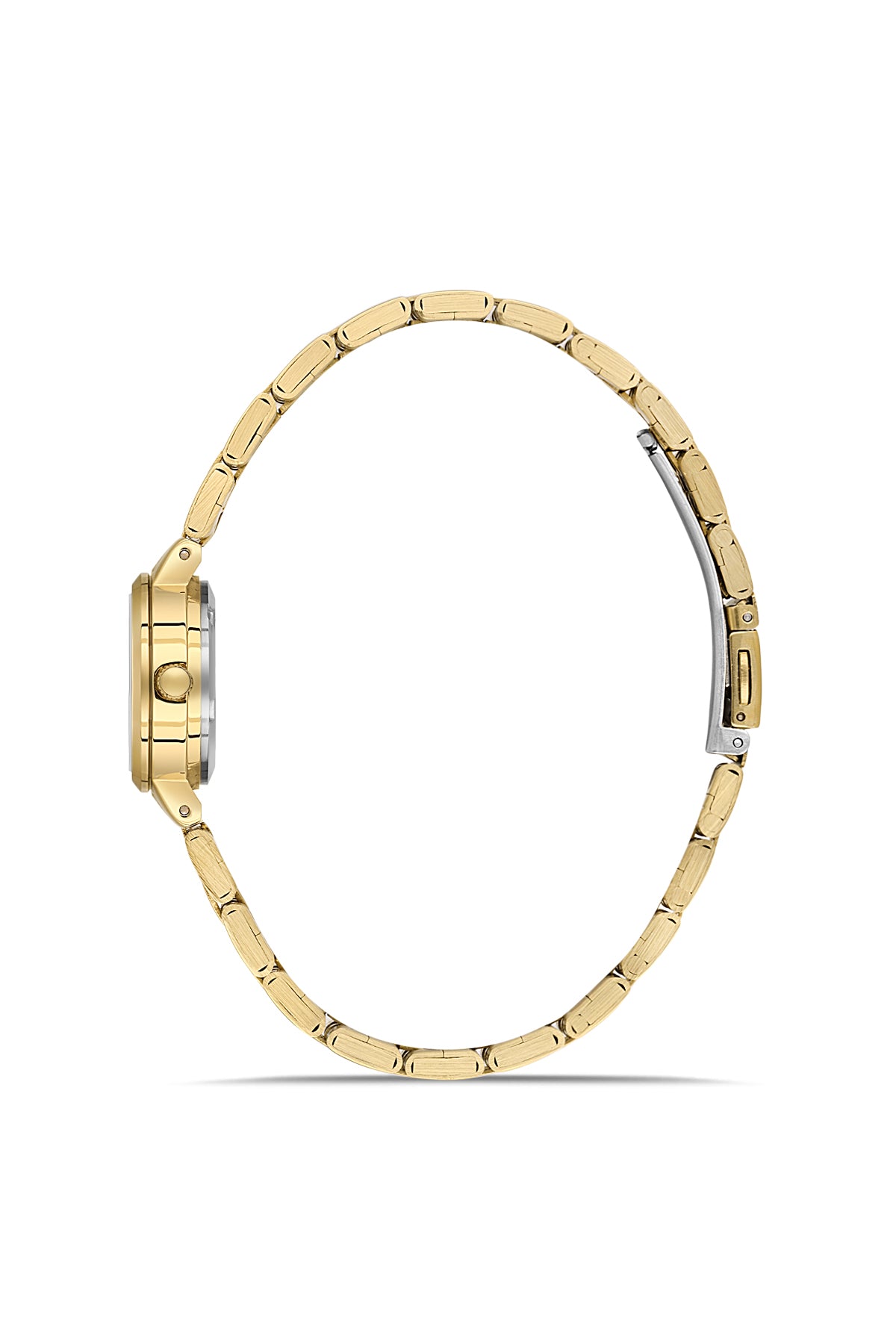 David Guner 9072LA-B2 women's watch with black dial, gold-tone case and stainless steel bracelet – side view