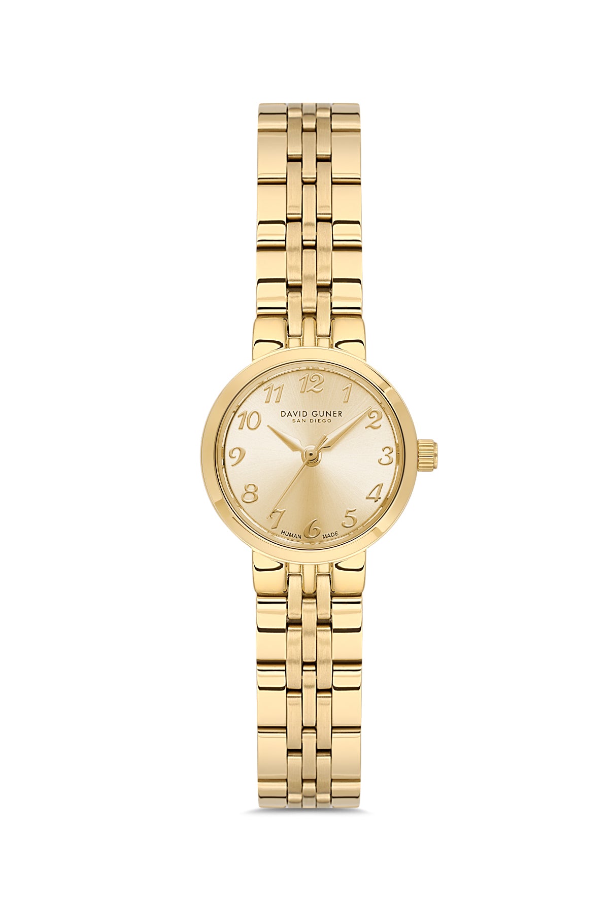David Guner 9072LA-B4 women's watch with gold dial, gold-tone case and stainless steel bracelet – front view