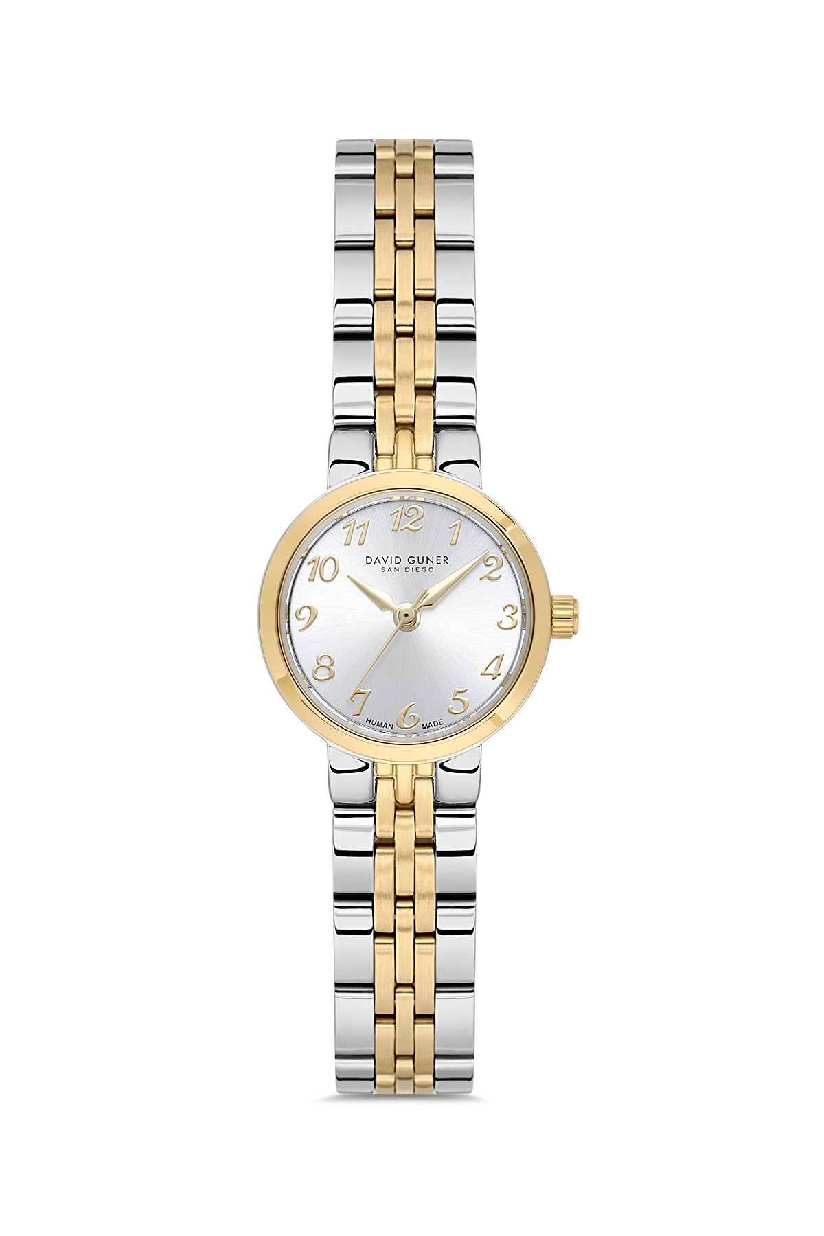 David Guner 9072LA-D1 women's watch with silver dial, two-tone case and stainless steel bracelet – front view