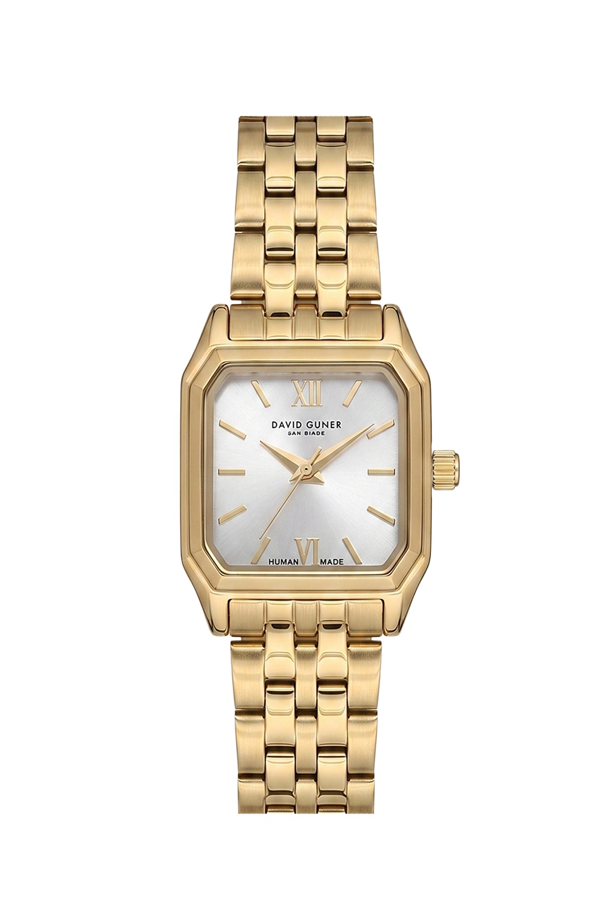 David Guner 9075LA-B1 women's watch with silver dial, gold-tone case and stainless steel bracelet – front view
