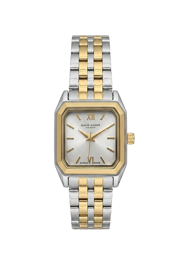 David Guner 9075LA-D1 women's watch with silver dial, two-tone case and stainless steel bracelet – front view