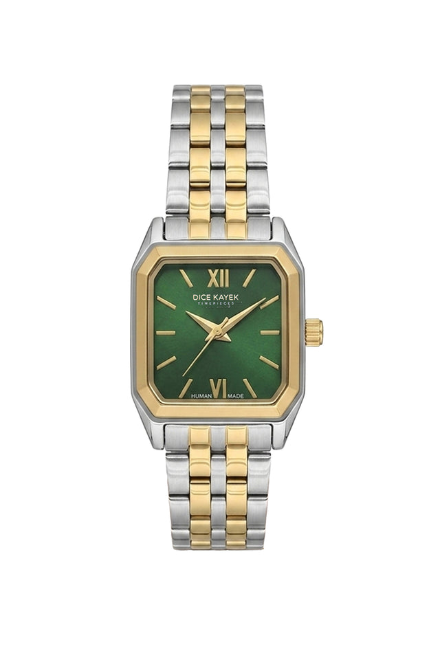 David Guner 9075LA-D10 women's watch with green dial, two-tone case and stainless steel bracelet – front view