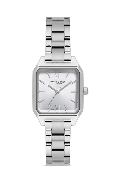 David Guner 9077LA-A1 women's watch with silver dial, silver-tone case and stainless steel bracelet – front view