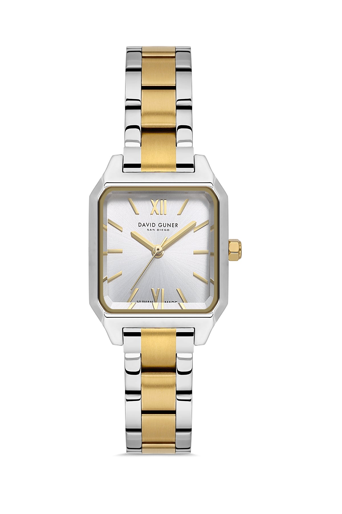 David Guner 9077LA-D1 women's watch with silver dial, two-tone case and stainless steel bracelet – front view