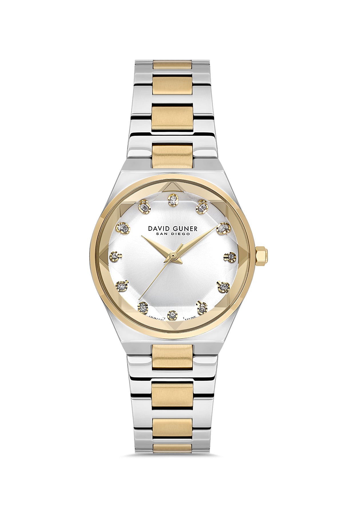 David Guner 9084LA-D1 women's watch with silver dial, two-tone case and stainless steel bracelet – front view