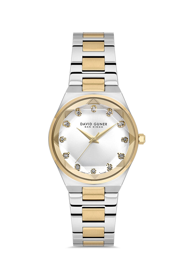David Guner 9084LA-D1 women's watch with silver dial, two-tone case and stainless steel bracelet – front view