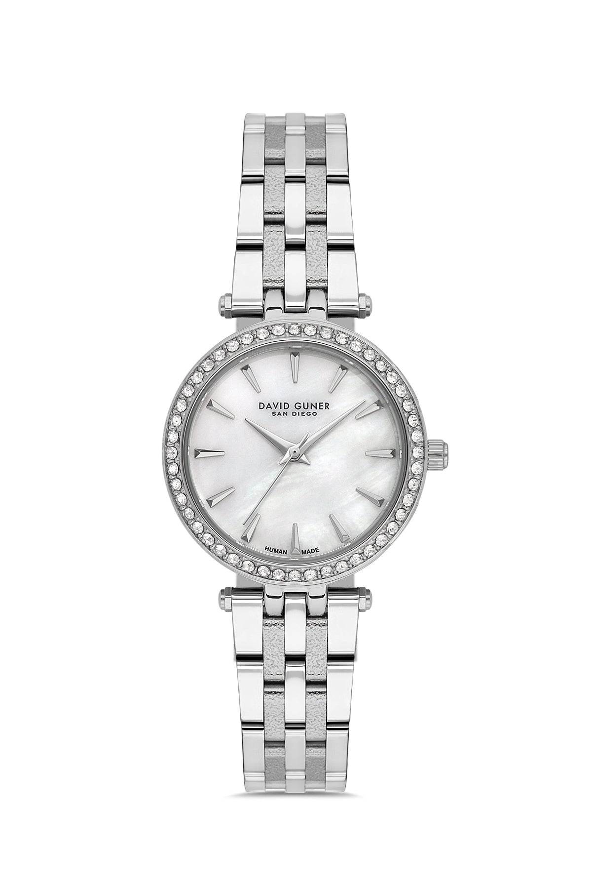 David Guner 9086LA-A1 women's watch with white mother-of-pearl dial, silver-tone case and stainless steel bracelet – front view