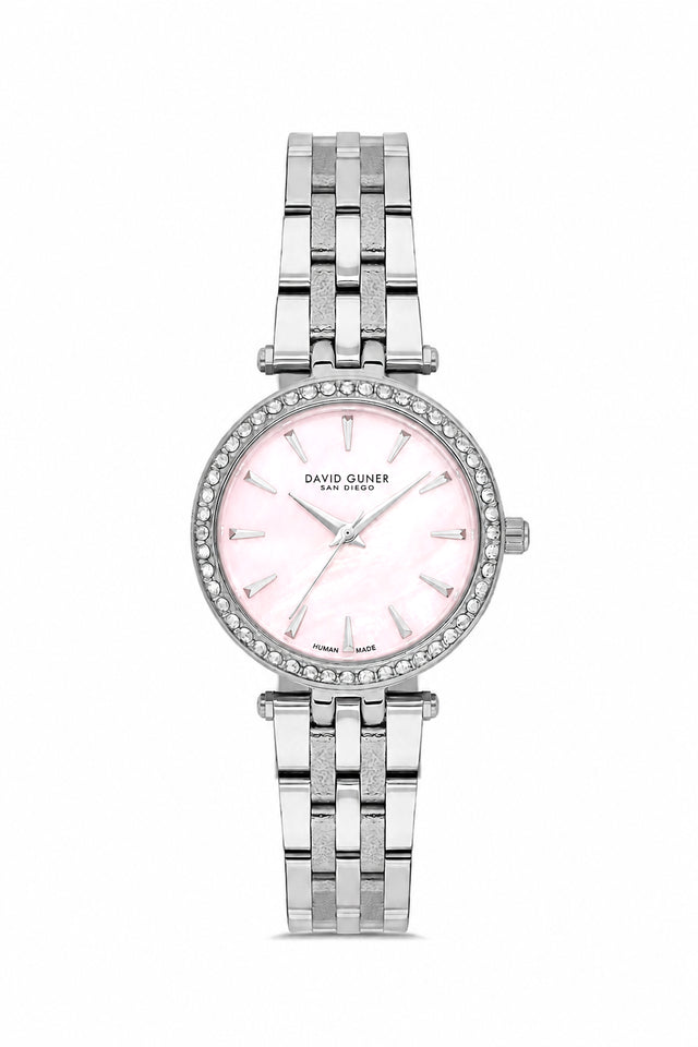 David Guner 9086LA-A16 women's watch with pink mother-of-pearl dial, silver-tone case and stainless steel bracelet – front view