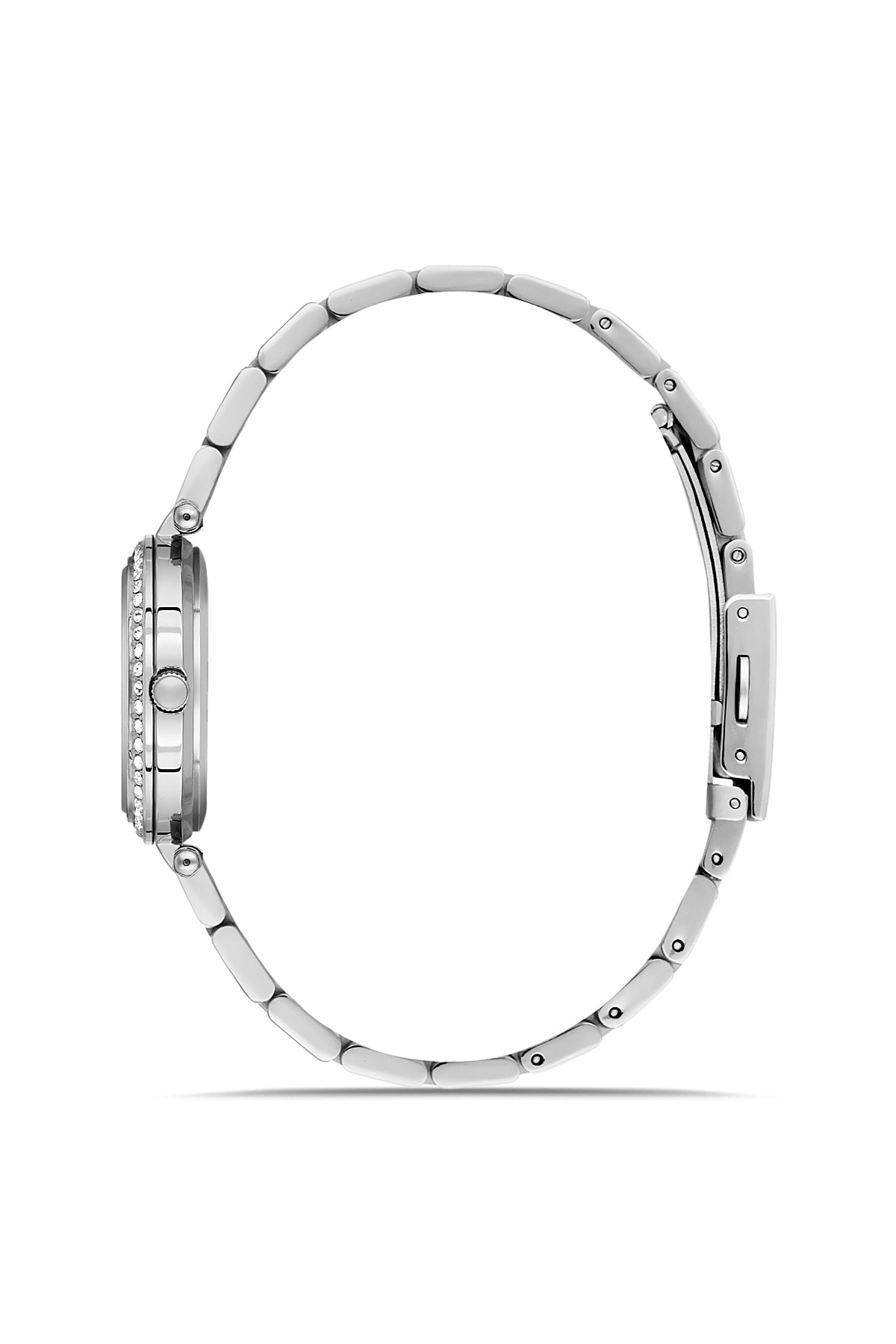 David Guner 9086LA-A3 women's watch with blue mother-of-pearl dial, silver-tone case and stainless steel bracelet – side view
