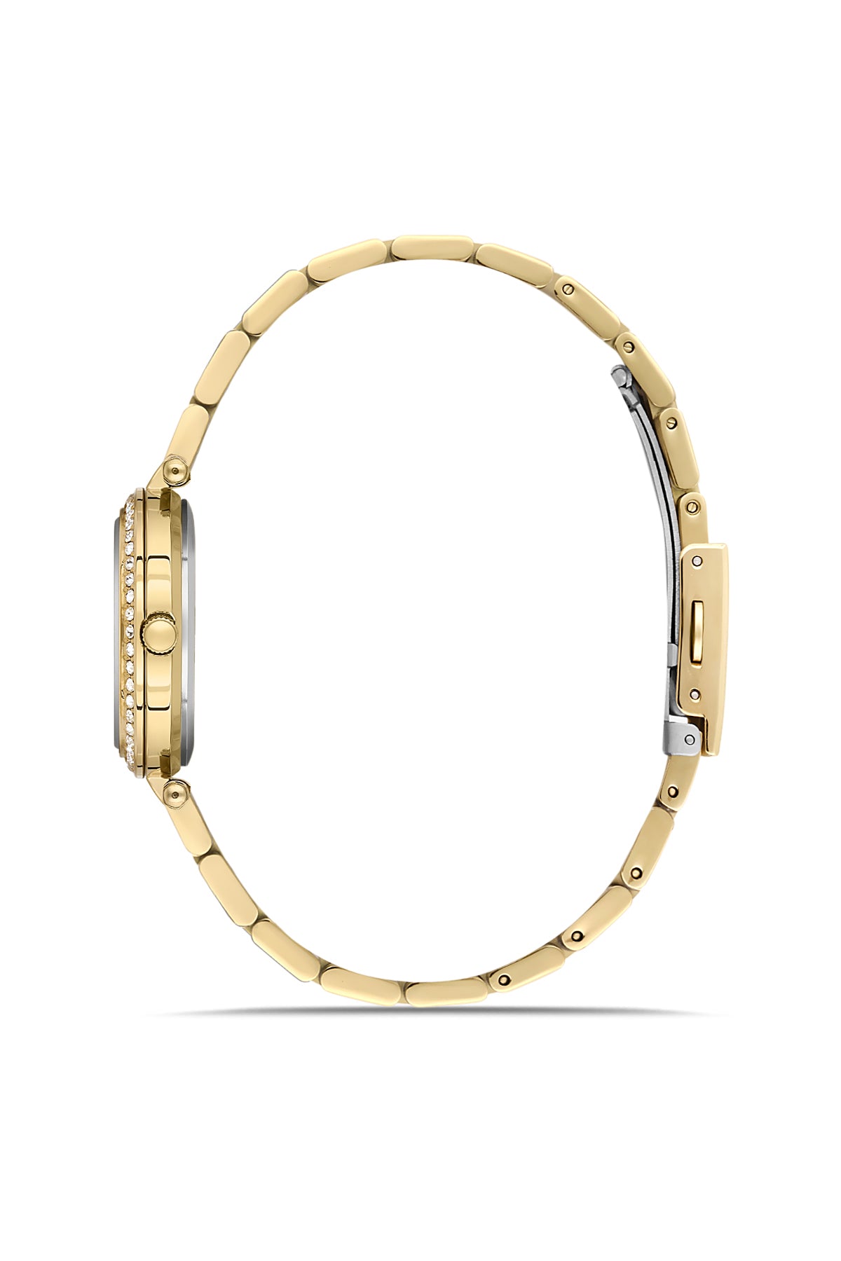 David Guner 9086LA-B1 women's watch with white mother-of-pearl dial, gold-tone case and stainless steel bracelet – side view