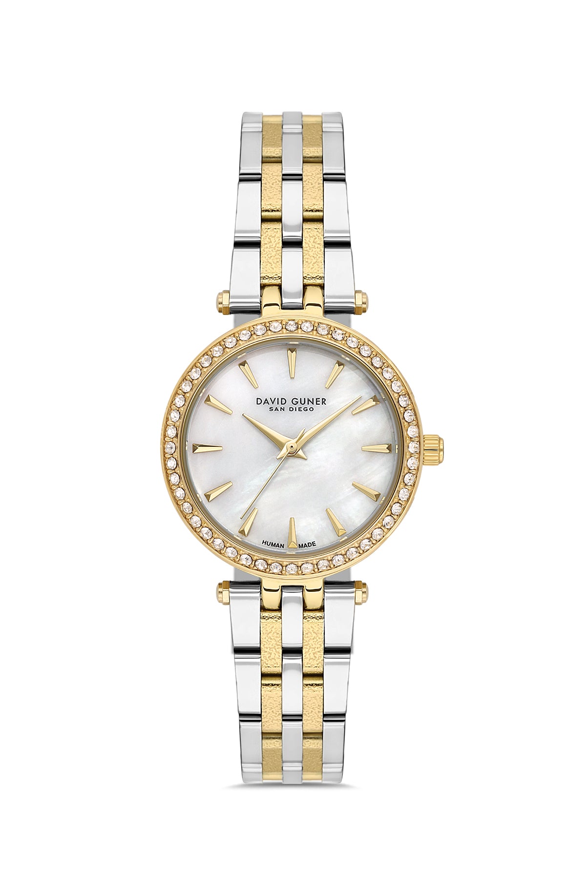David Guner 9086LA-D1 women's watch with white mother-of-pearl dial, two-tone case and stainless steel bracelet – front view