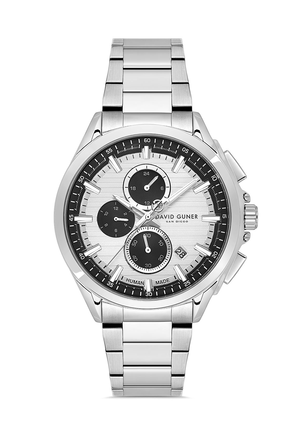 David Guner 9092GA-A1 men's watch with silver dial, silver-tone case and stainless steel bracelet – front view