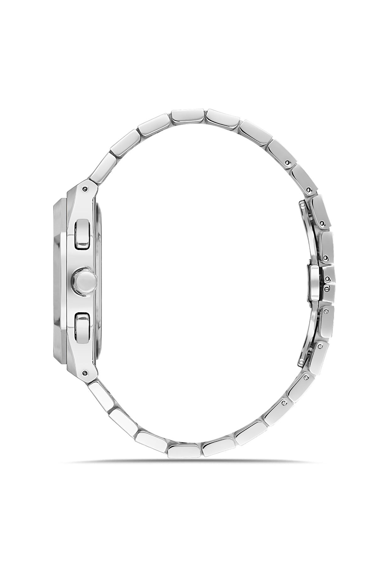 David Guner 9098GA-A1 men's watch with silver dial, silver-tone case and stainless steel bracelet – side view