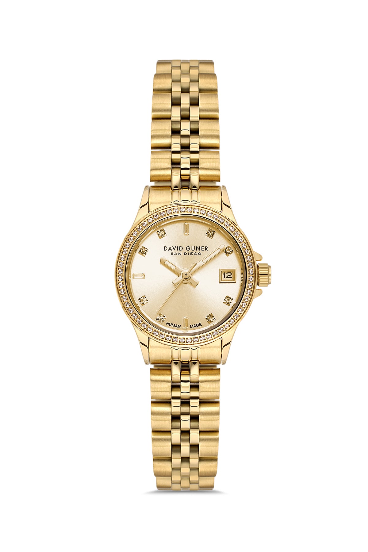 David Guner 9103LA-B4 women's watch with gold dial, gold-tone case and stainless steel bracelet – front view