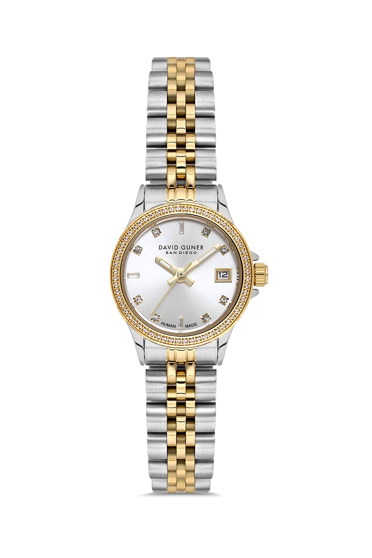 David Guner 9103LA-D1 women's watch with silver dial, two-tone case and stainless steel bracelet – front view