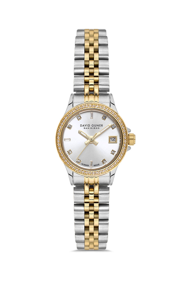 David Guner 9103LA-D1 women's watch with silver dial, two-tone case and stainless steel bracelet – front view