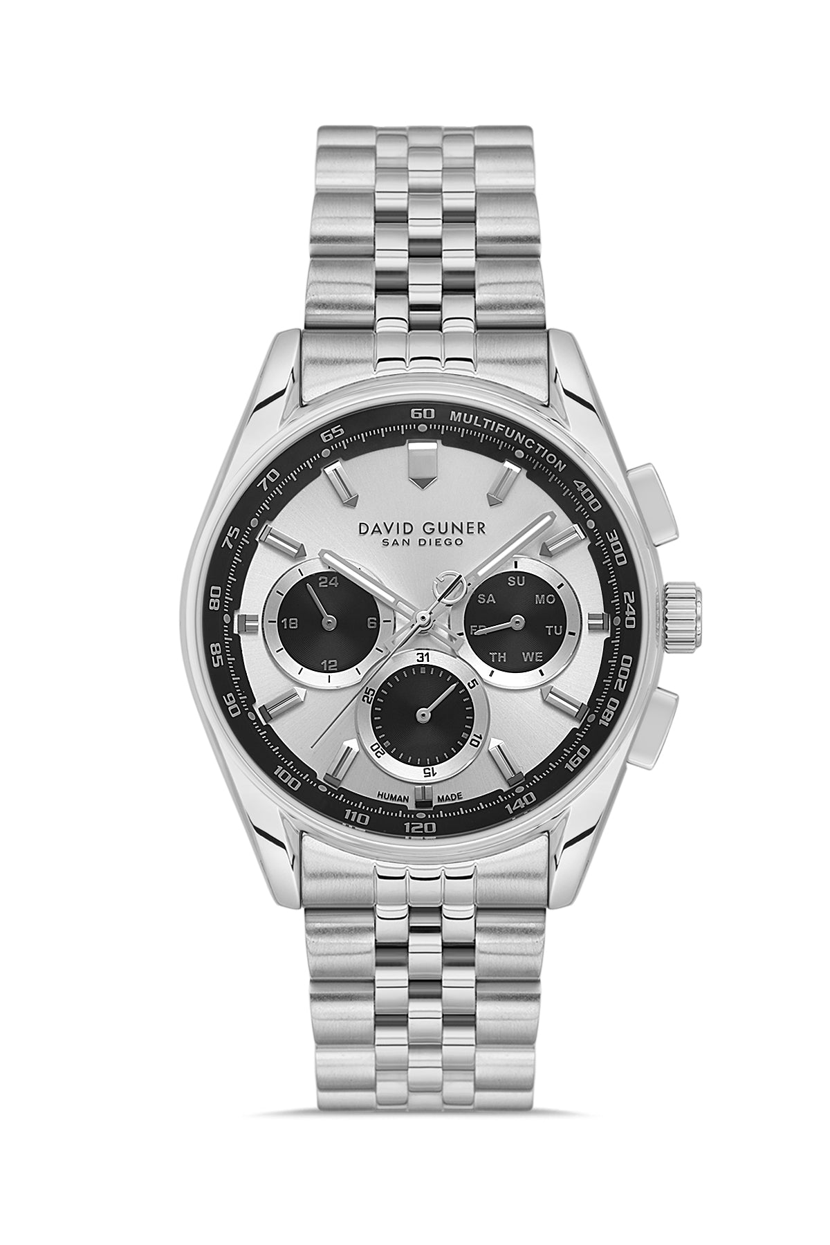 David Guner 9119GA-A1 men's watch with silver dial, silver-tone case and stainless steel bracelet – front view