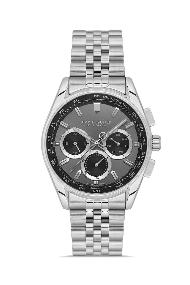 David Guner 9119GA-A9 men's watch with gray dial, silver-tone case and stainless steel bracelet – front view