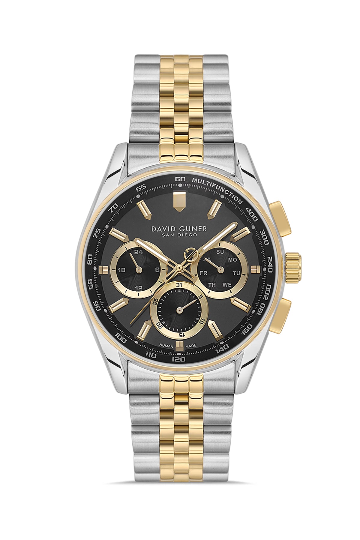 David Guner 9119GA-D2 men's watch with black dial, two-tone case and stainless steel bracelet – front view
