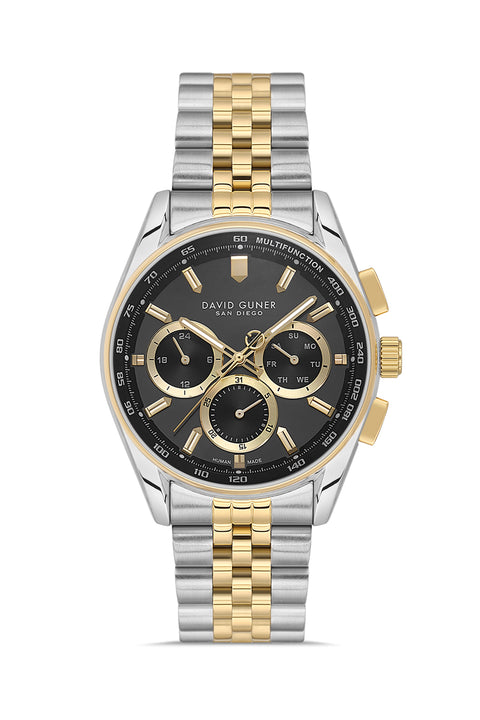 David Guner 9119GA-D2 men's watch with black dial, two-tone case and stainless steel bracelet – front view