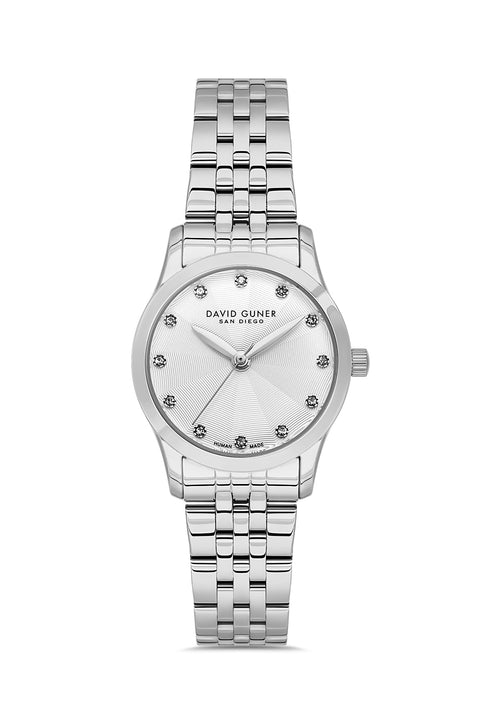 David Guner 9124LA-A1 women's watch with silver dial, silver-tone case and stainless steel bracelet – front view