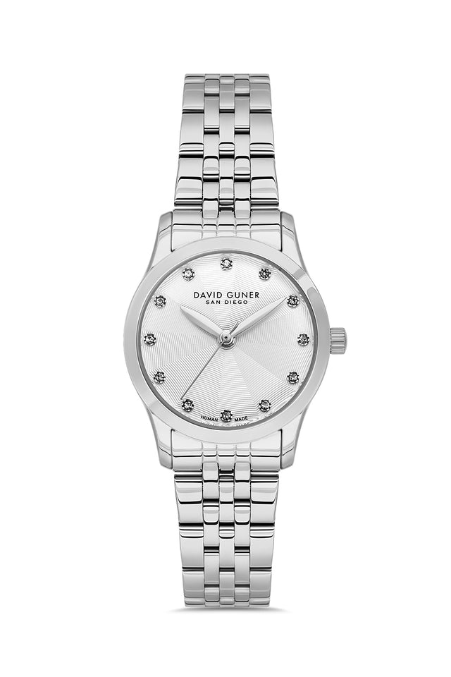 David Guner 9124LA-A1 women's watch with silver dial, silver-tone case and stainless steel bracelet – front view