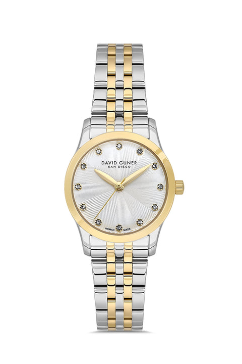 David Guner 9124LA-D1 women's watch with silver dial, two-tone case and stainless steel bracelet – front view