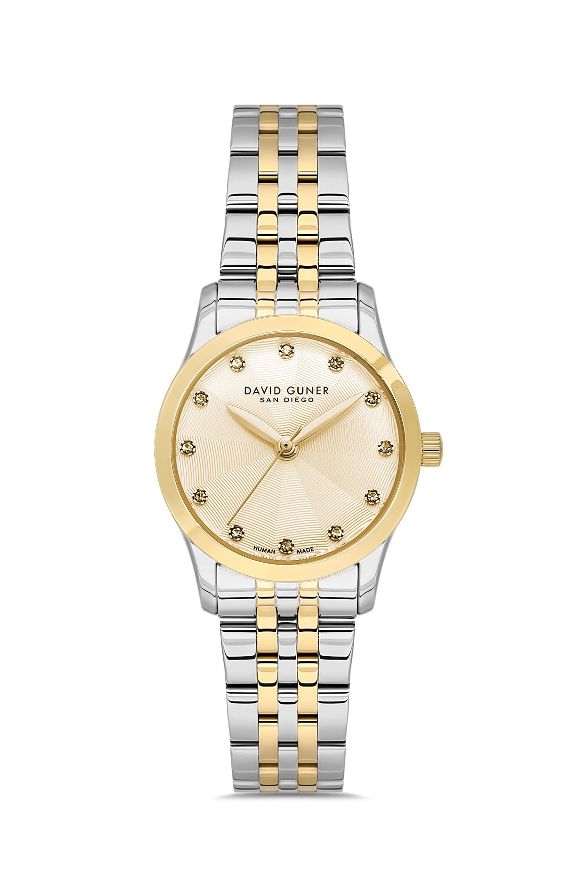 David Guner 9124LA-D4 women's watch with gold dial, two-tone case and stainless steel bracelet – front view