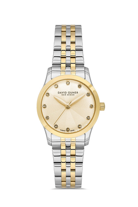 David Guner 9124LA-D4 women's watch with gold dial, two-tone case and stainless steel bracelet – front view