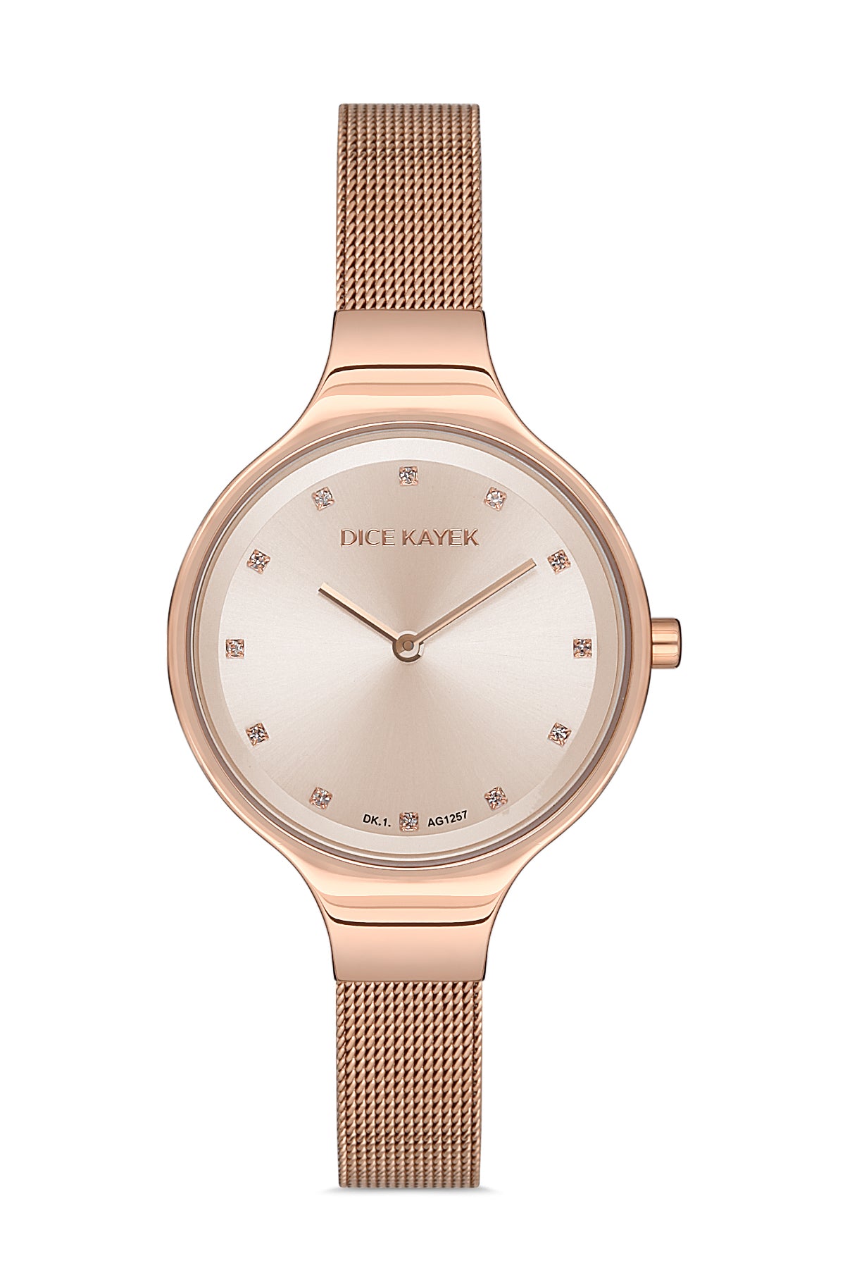 Dice Kayek AG1257.03 women's watch with rose dial, rose gold-tone case and stainless steel mesh bracelet – front view