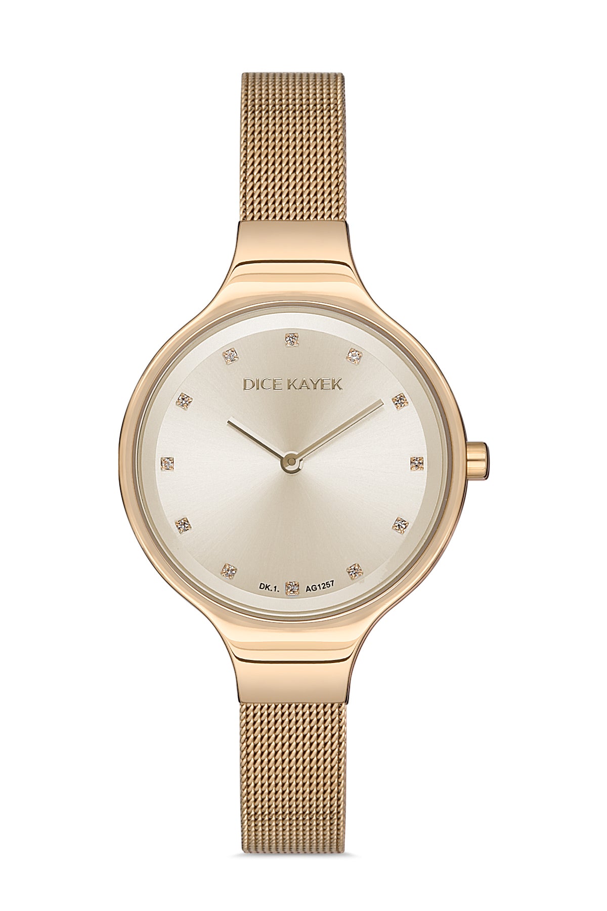 Dice Kayek AG1257.06 women's watch with champagne dial, gold-tone case and stainless steel mesh bracelet – front view
