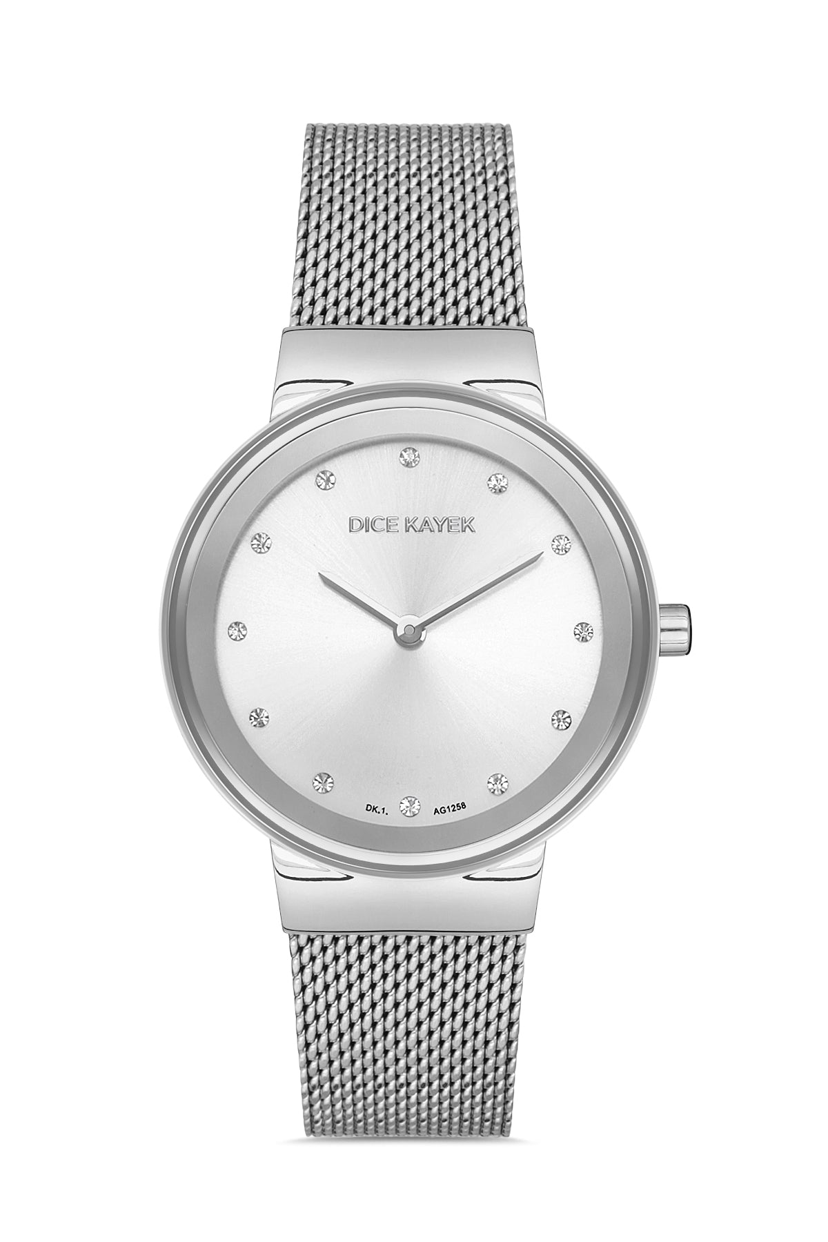 Dice Kayek AG1258.01 women's watch with silver dial, silver-tone case and stainless steel mesh bracelet – front view