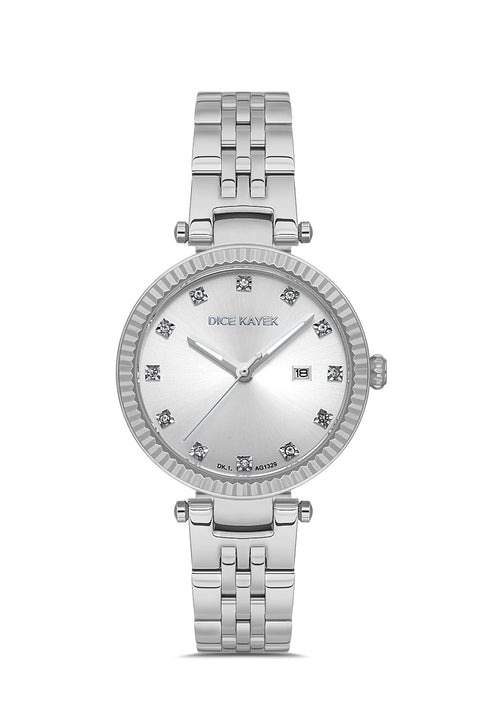 Dice Kayek AG1329.01 women's watch with silver dial, silver-tone case and stainless steel bracelet – front view