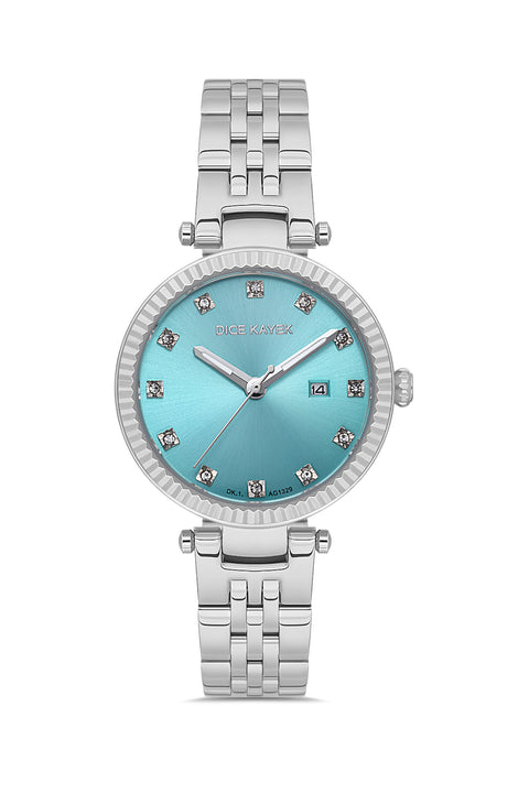Dice Kayek AG1329.02 women's watch with turquoise dial, silver-tone case and stainless steel bracelet – front view