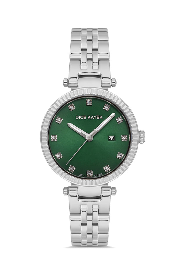 Dice Kayek AG1329.03 women's watch with green dial, silver-tone case and stainless steel bracelet – front view