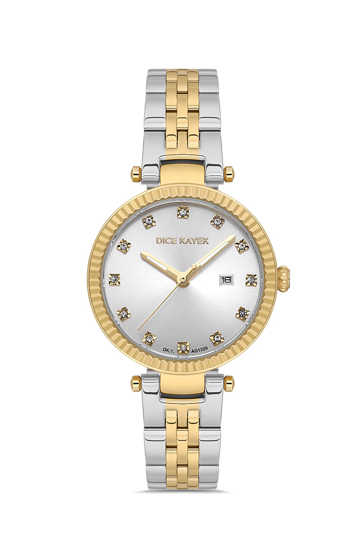 Dice Kayek AG1329.05 women's watch with silver dial, two-tone silver and gold case and stainless steel bracelet – front view
