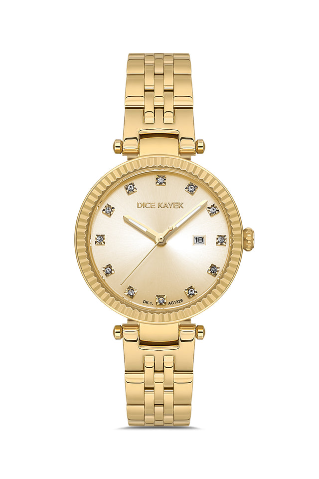 Dice Kayek AG1329.09 women's watch with gold dial, gold-tone case and stainless steel bracelet – front view