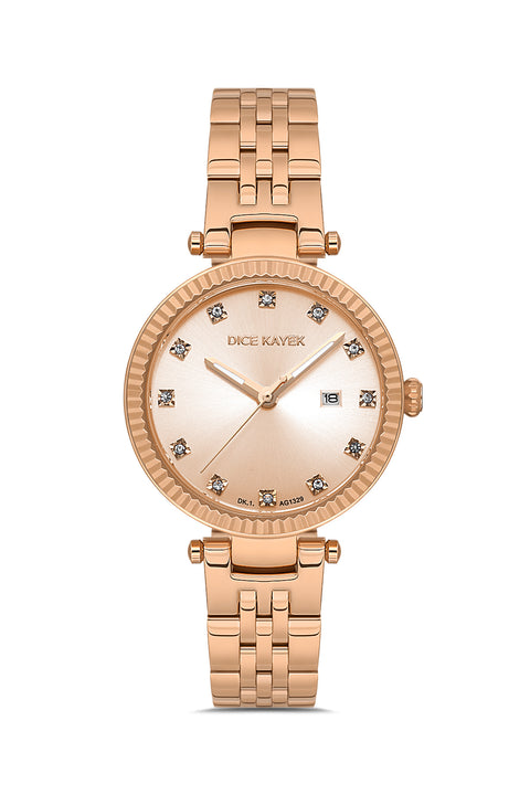 Dice Kayek AG1329.11 women's watch with rose dial, rose gold-tone case and stainless steel bracelet – front view