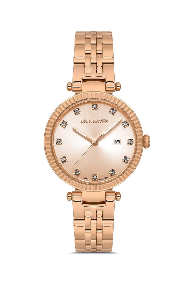 Dice Kayek AG1329.11 women's watch with rose dial, rose gold-tone case and stainless steel bracelet – front view