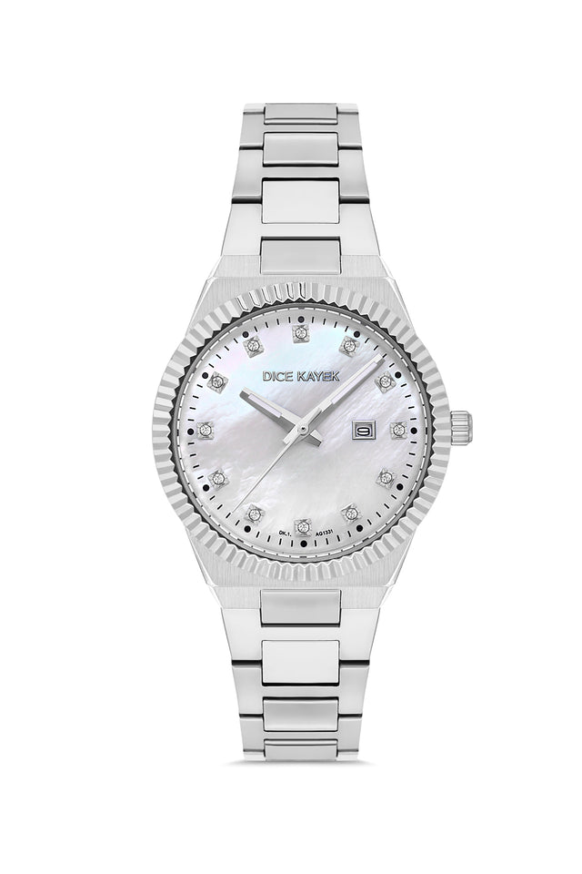 Dice Kayek AG1331.01 women's watch with white mother-of-pearl dial, silver-tone case and stainless steel bracelet – front view
