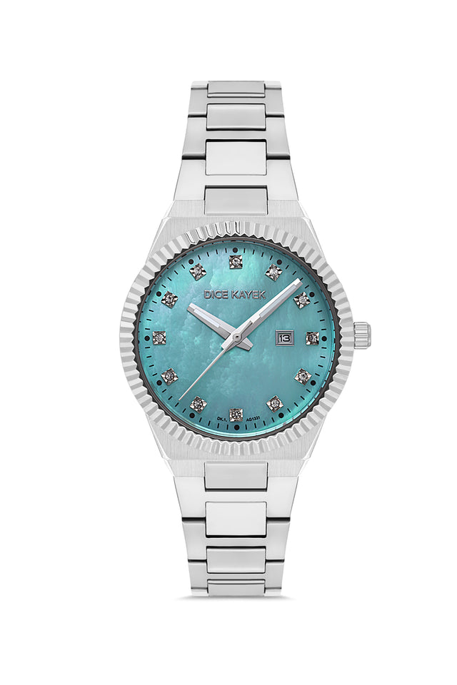 Dice Kayek AG1331.02 women's watch with turquoise mother-of-pearl dial, silver-tone case and stainless steel bracelet – front view