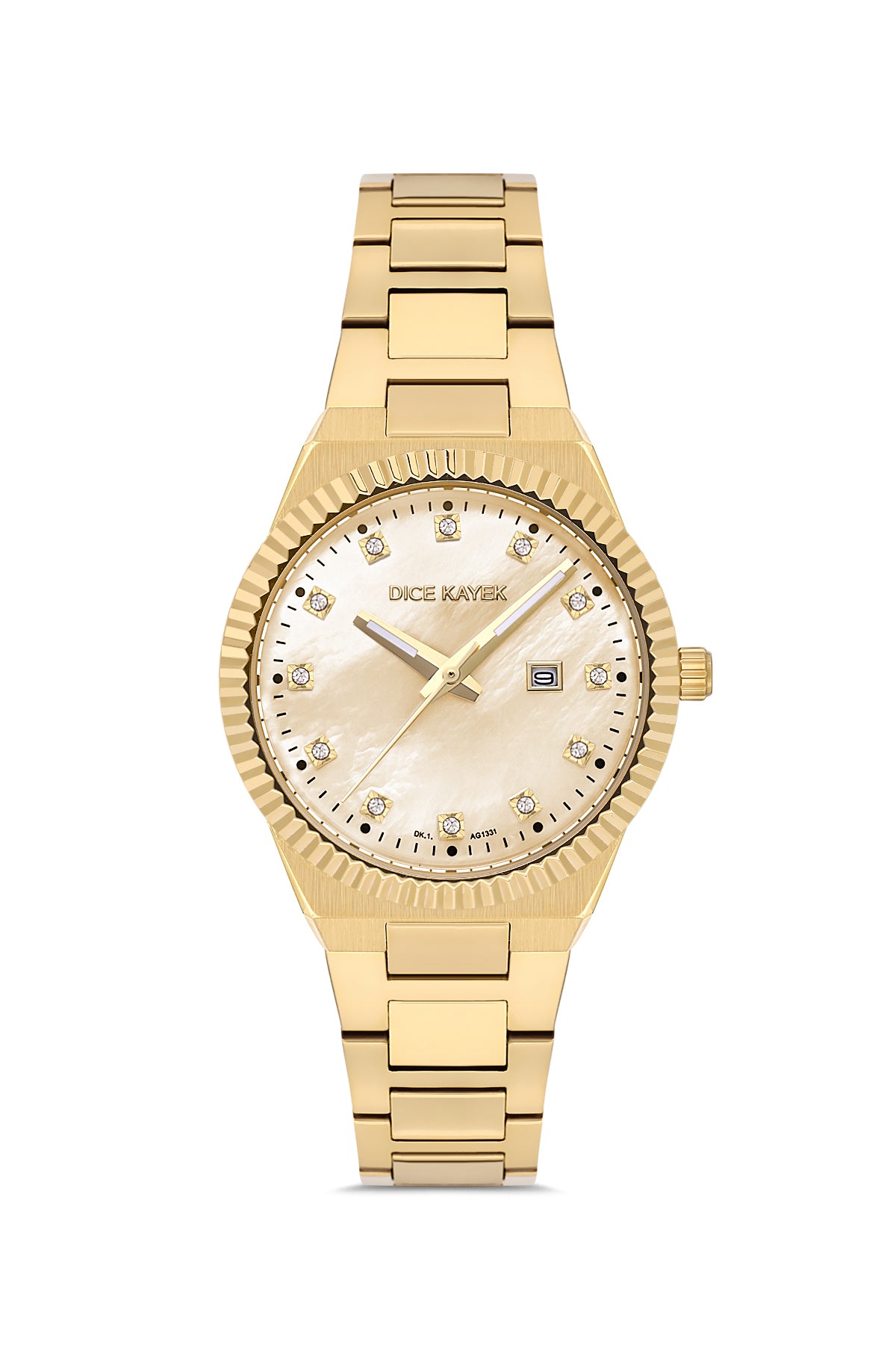 Dice Kayek AG1331.08 women's watch with gold mother-of-pearl dial, gold-tone case and stainless steel bracelet – front view