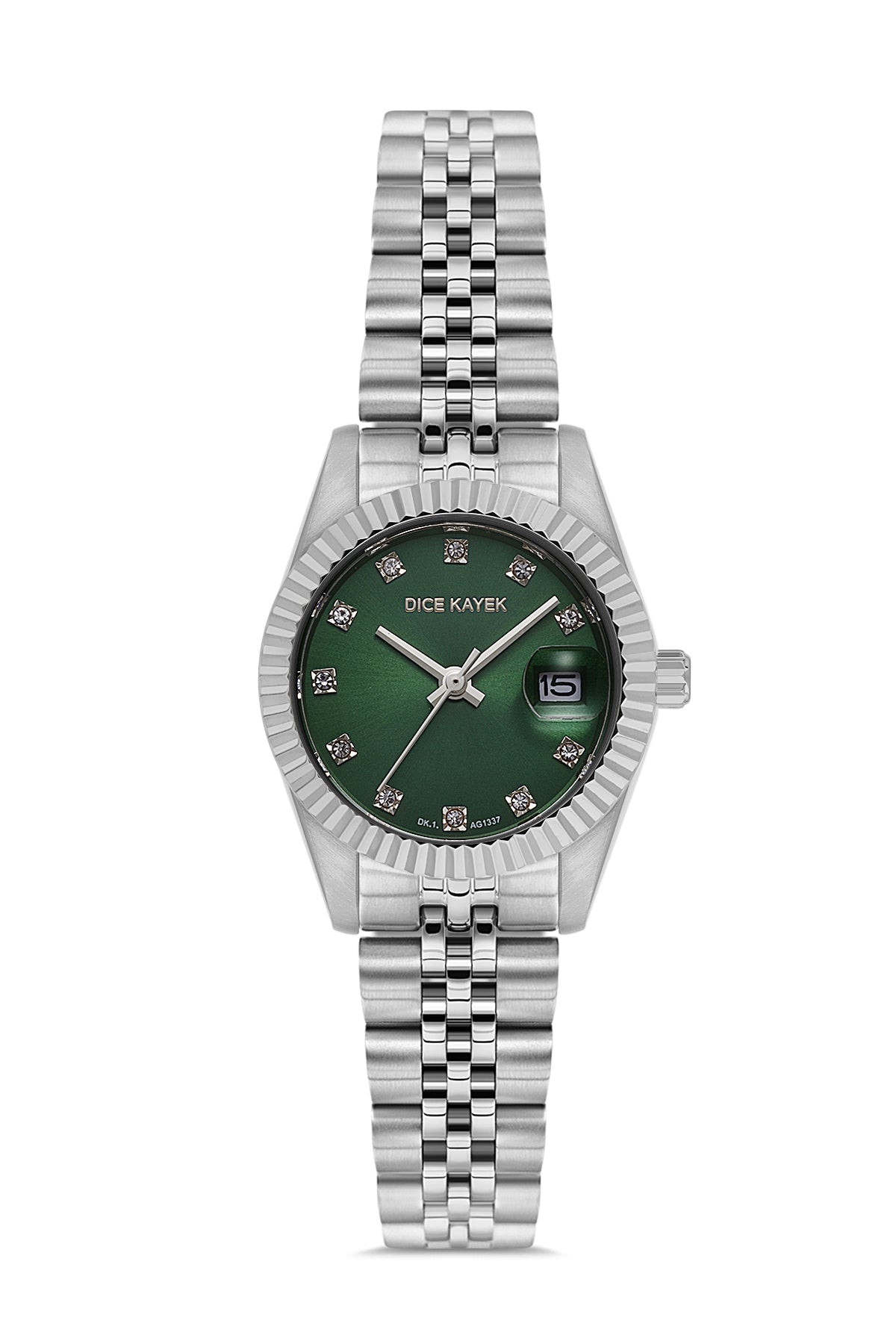 Dice Kayek AG1337.02 women's watch with green dial, silver-tone case and stainless steel bracelet – front view