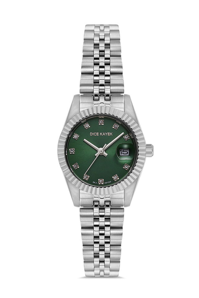 Dice Kayek AG1337.02 women's watch with green dial, silver-tone case and stainless steel bracelet – front view