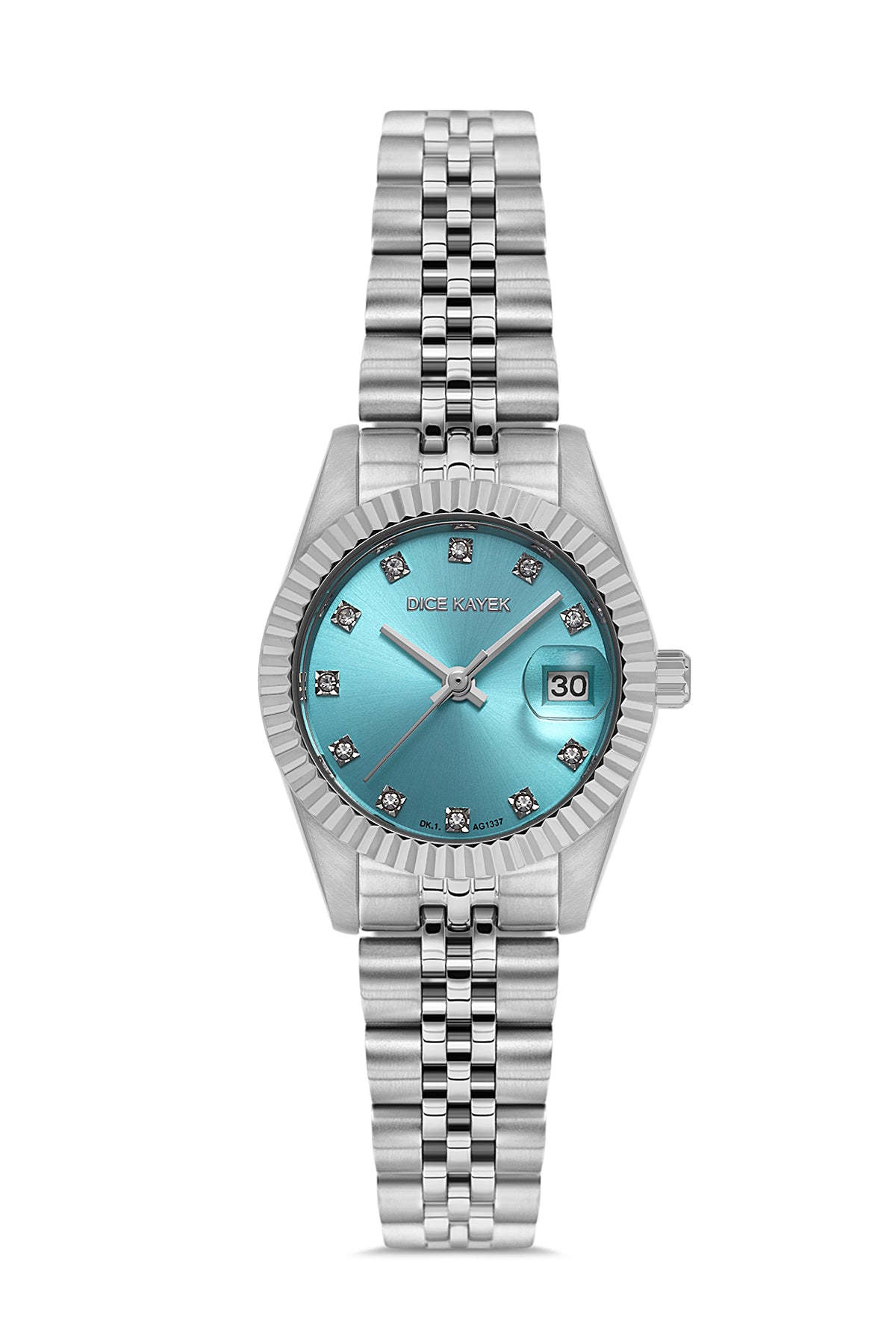 Dice Kayek AG1337.03 women's watch with turquoise dial, silver-tone case and stainless steel bracelet – front view