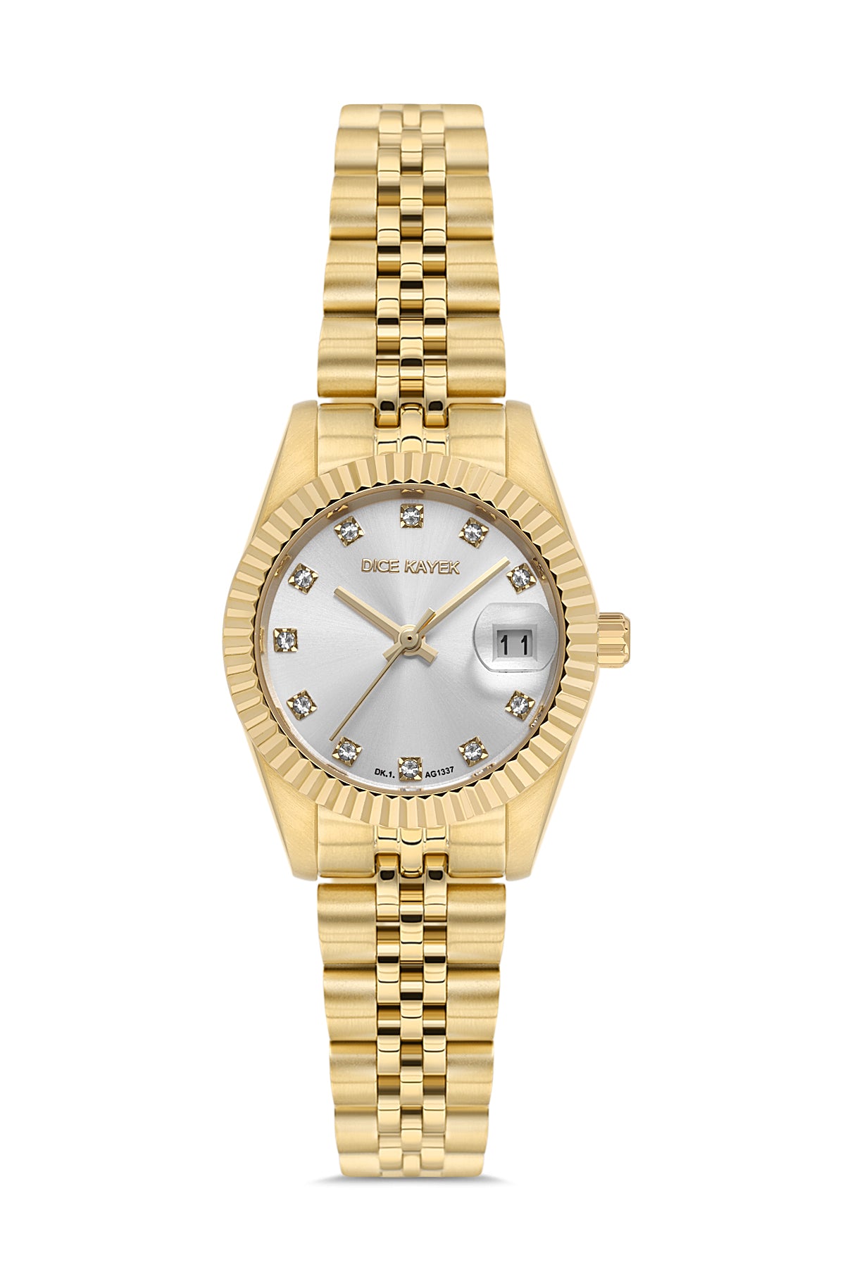 Dice Kayek AG1337.07 women's watch with silver dial, gold-tone case and stainless steel bracelet – front view