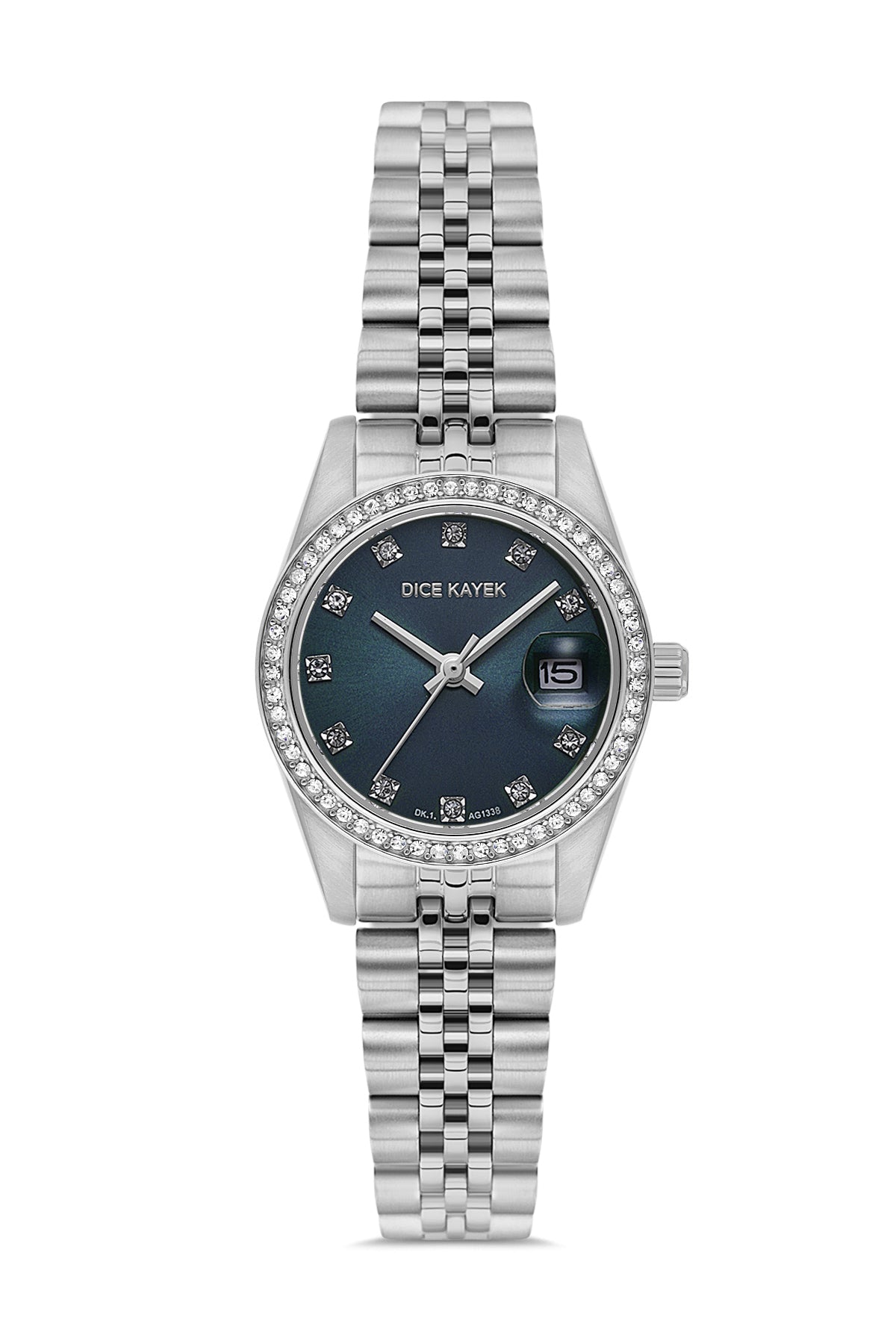 Dice Kayek AG1337.13 women's watch with blue dial, silver-tone case and stainless steel bracelet – front view
